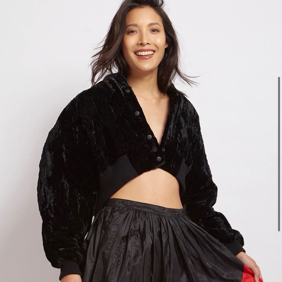 VINTAGE BETSEY JOHNSON QUILTED VELVET CROPPED BOMBER JACKET S M L OS - Picture 8 of 8